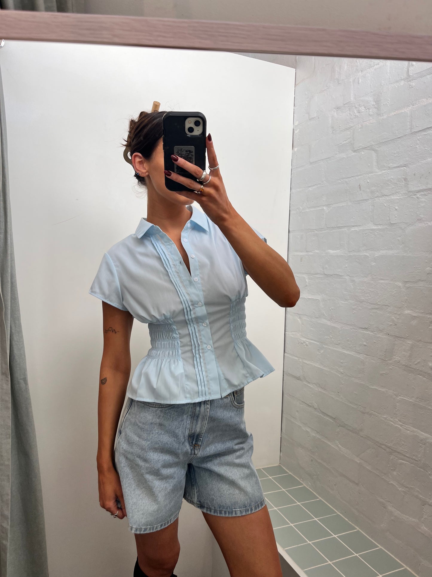 Sky Blue Ruched Shirt