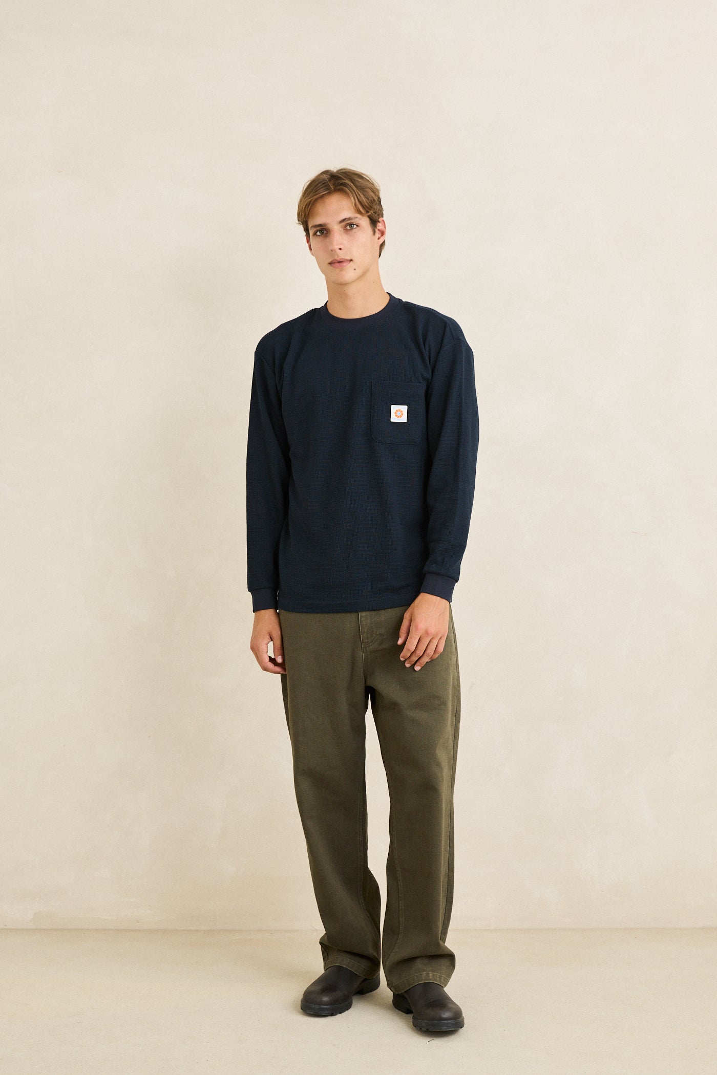 Vintage Pocket LS Waffle - Midnight