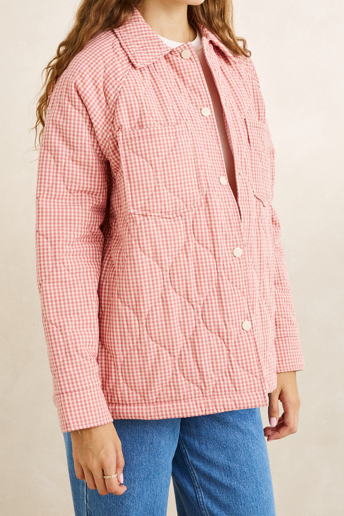 Lola Check Quilted Jacket- Plum