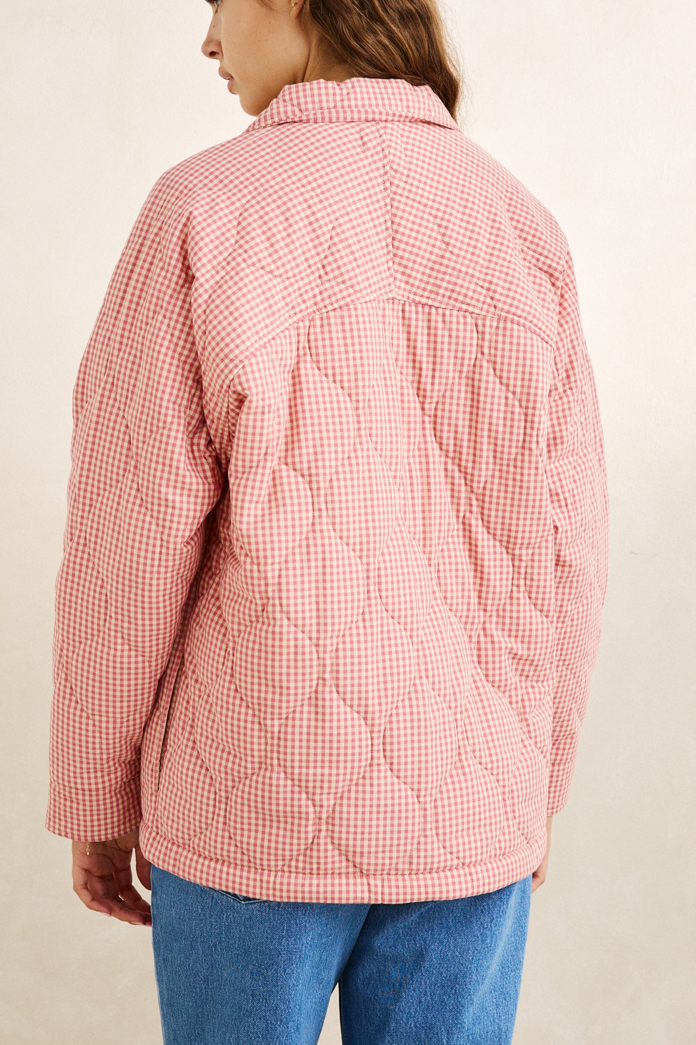 Lola Check Quilted Jacket- Plum