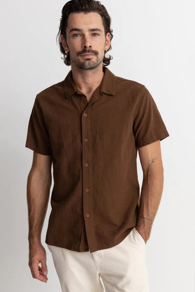 Classic Linen Ss Shirt - Choc