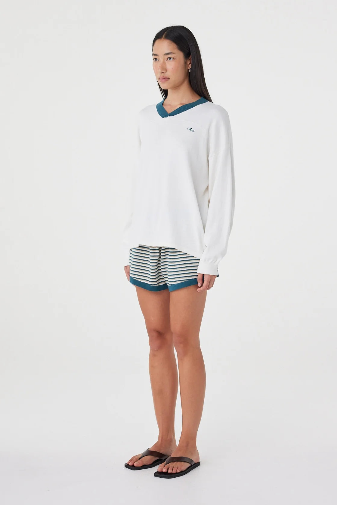 Cammy LS Tee - Cream & Teal