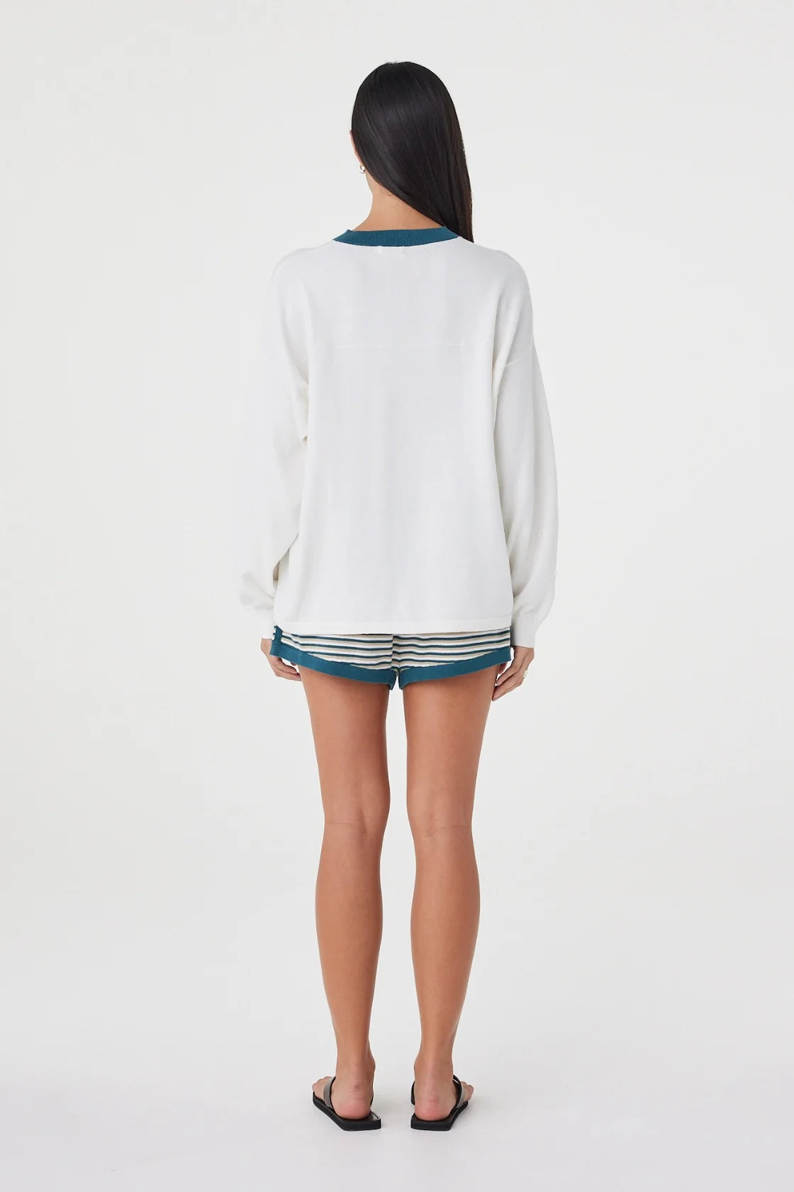 Cammy LS Tee - Cream & Teal