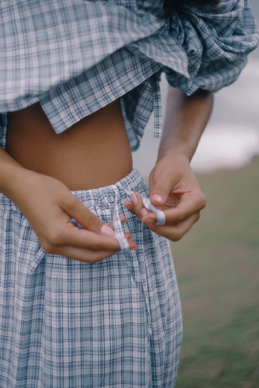 Chloe Tie Pant- Cloud Plaid