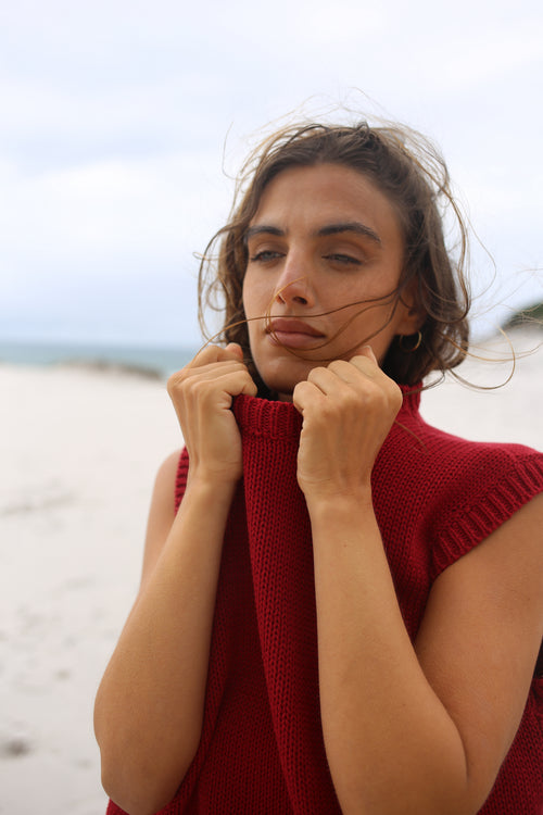 Cecilia Knit Vest - Cherry