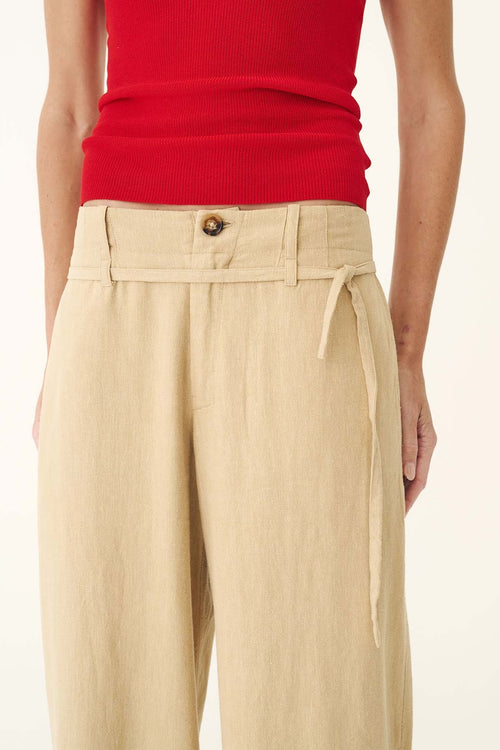 Carlotta Linen Curve Pants- Khaki