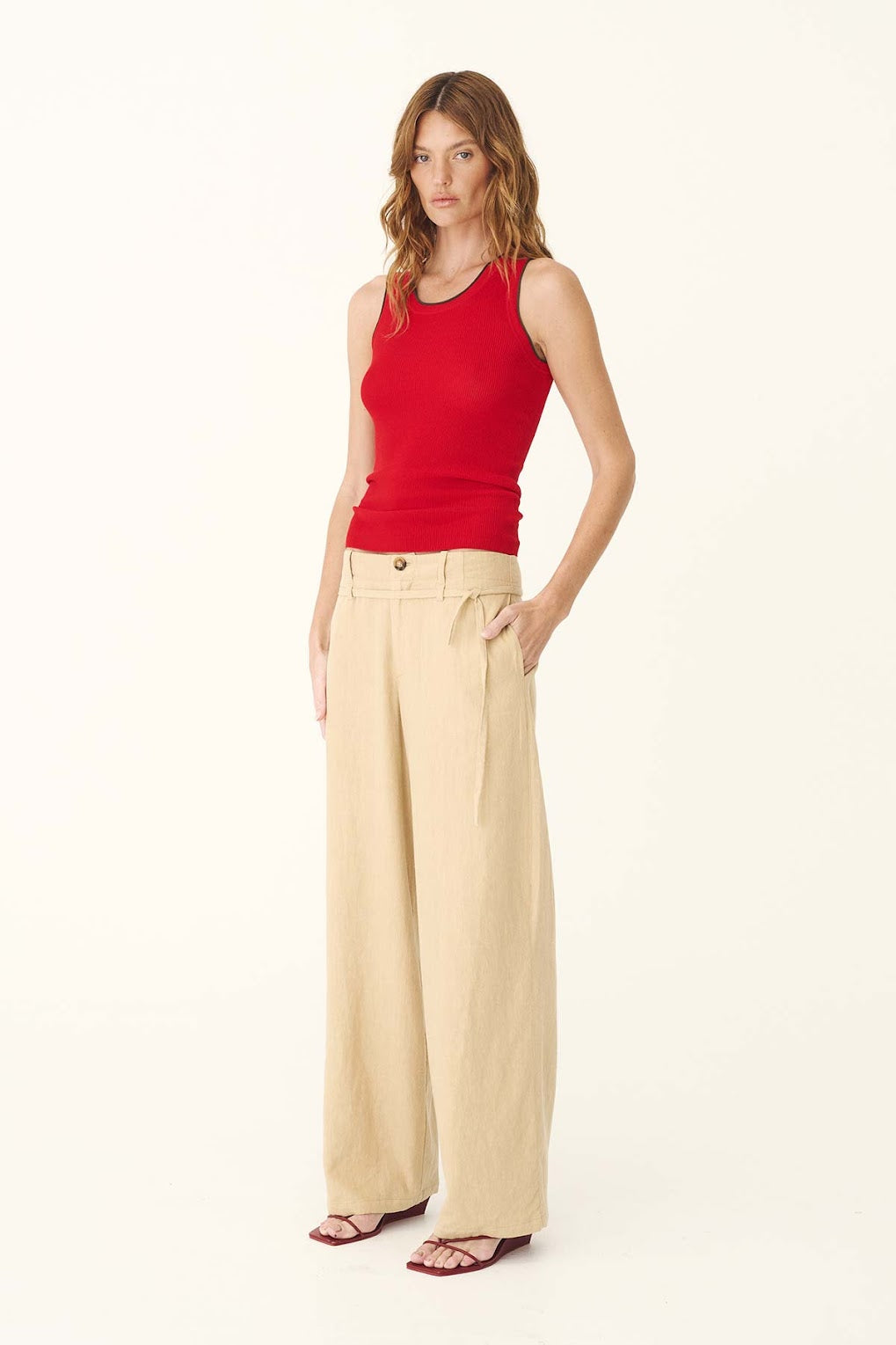 Carlotta Linen Curve Pants- Khaki