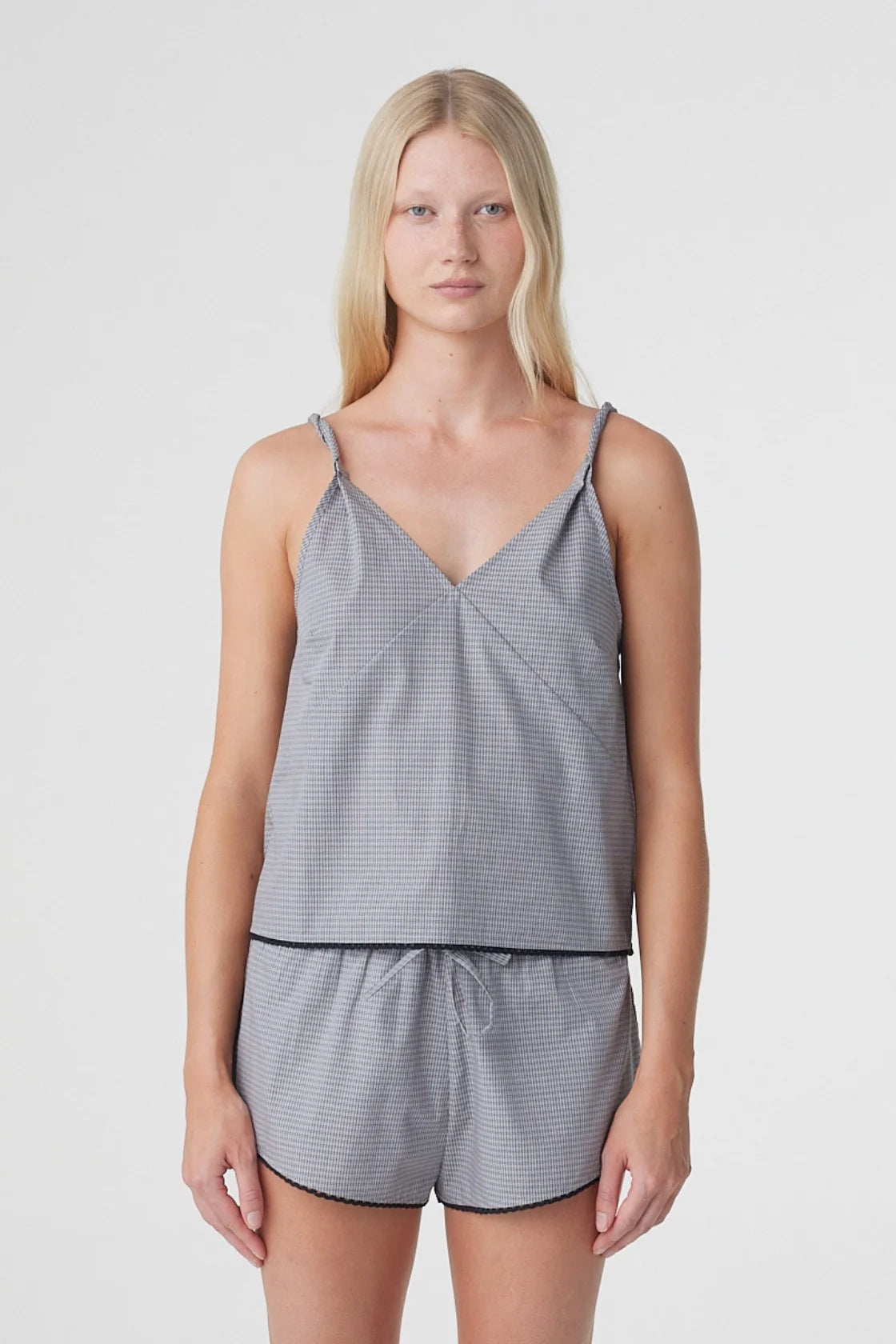 Allie Top- Muted Blue Check