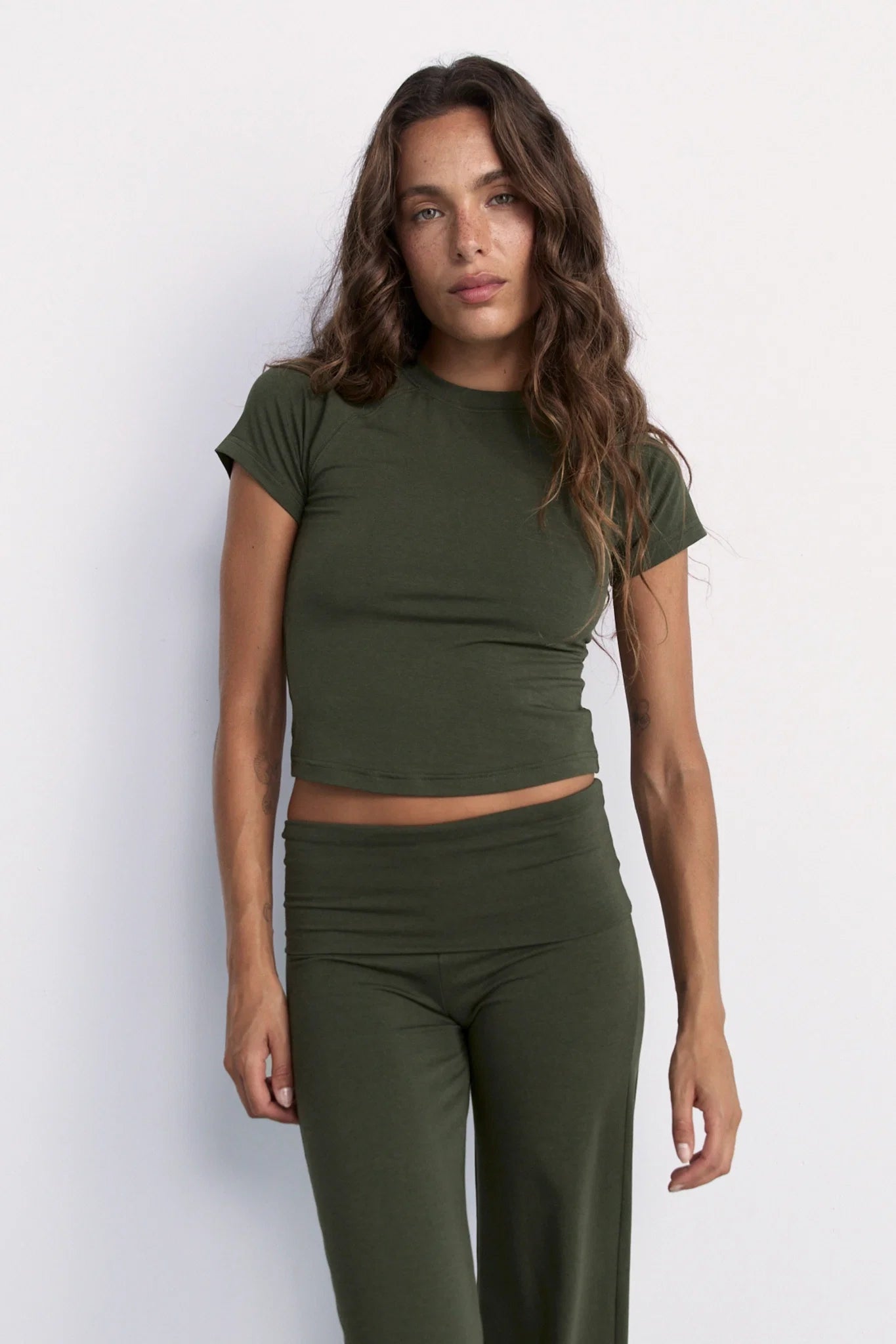 Cropped Baby Tee - Khaki