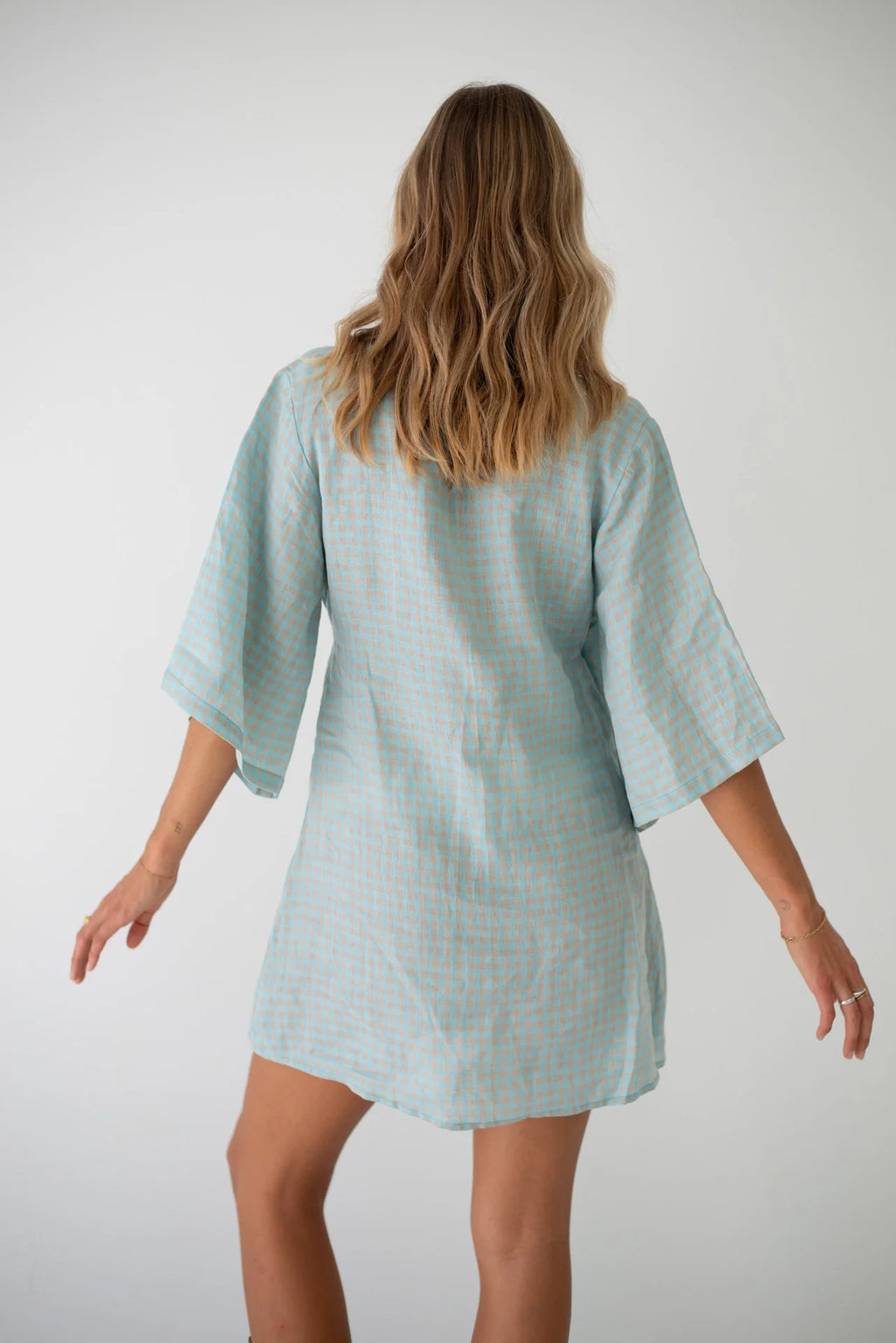 Mia Wrap Mini Dress Blue Beige Gingham