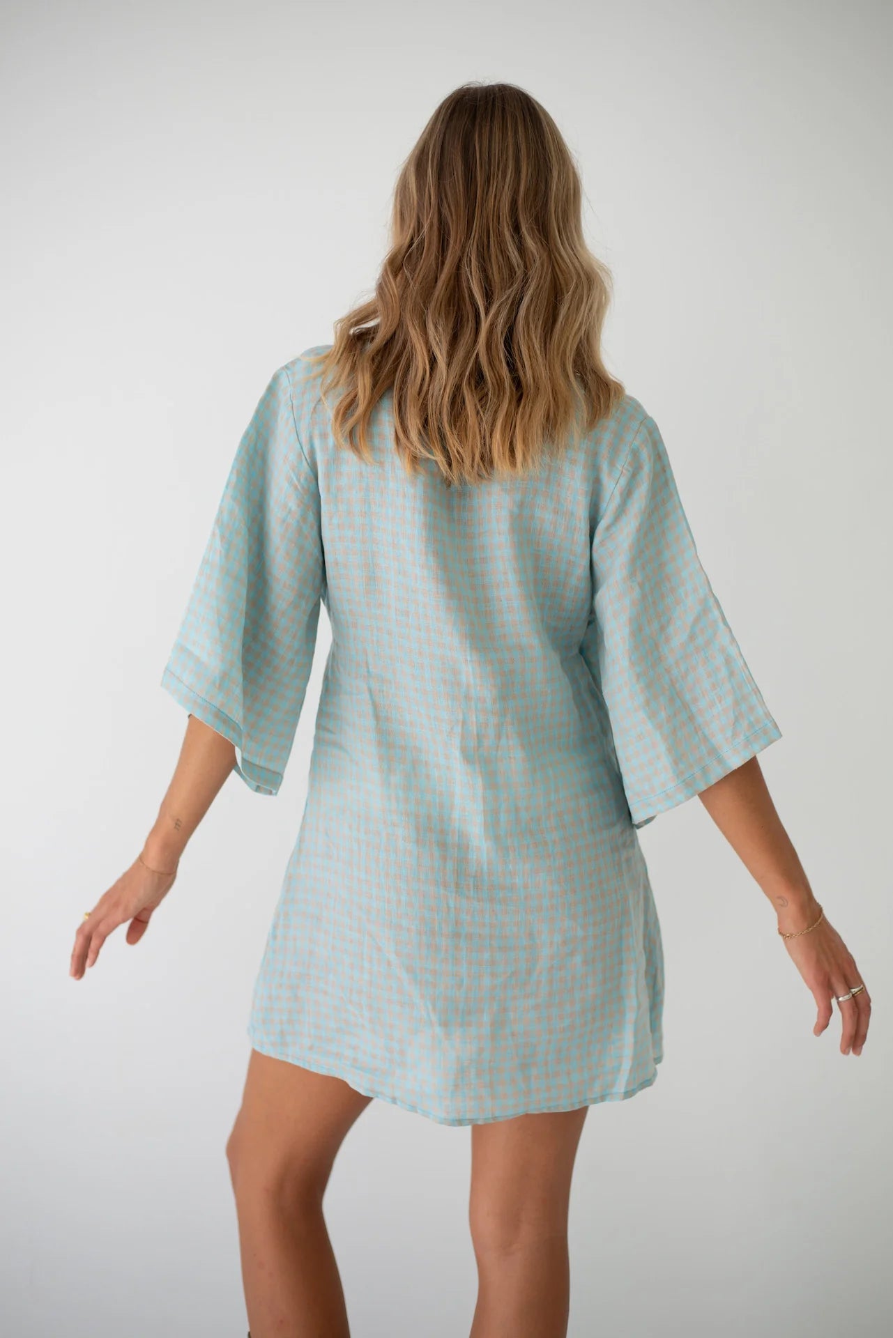 Mia Wrap Mini Dress Blue Beige Gingham