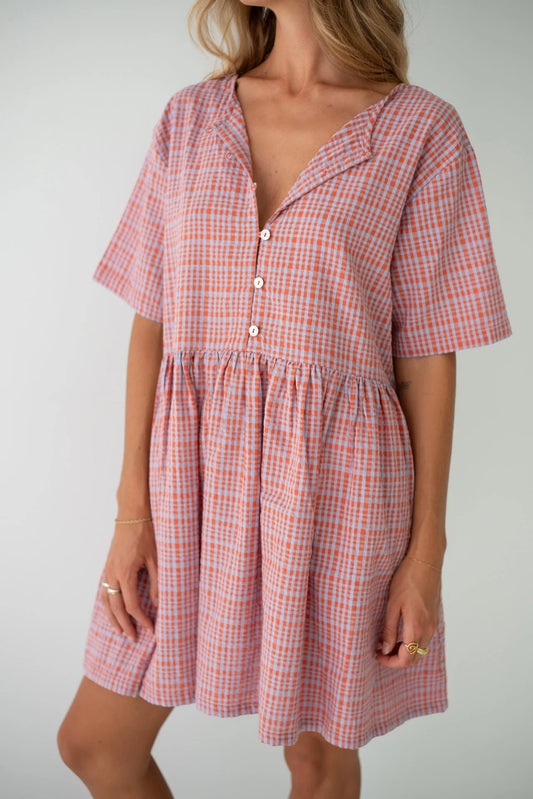 Darcey Dress Lilac Orange Seersucker