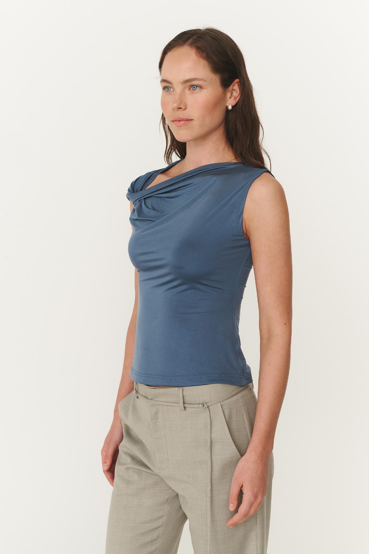 Elara Twist Top - Steel Blue