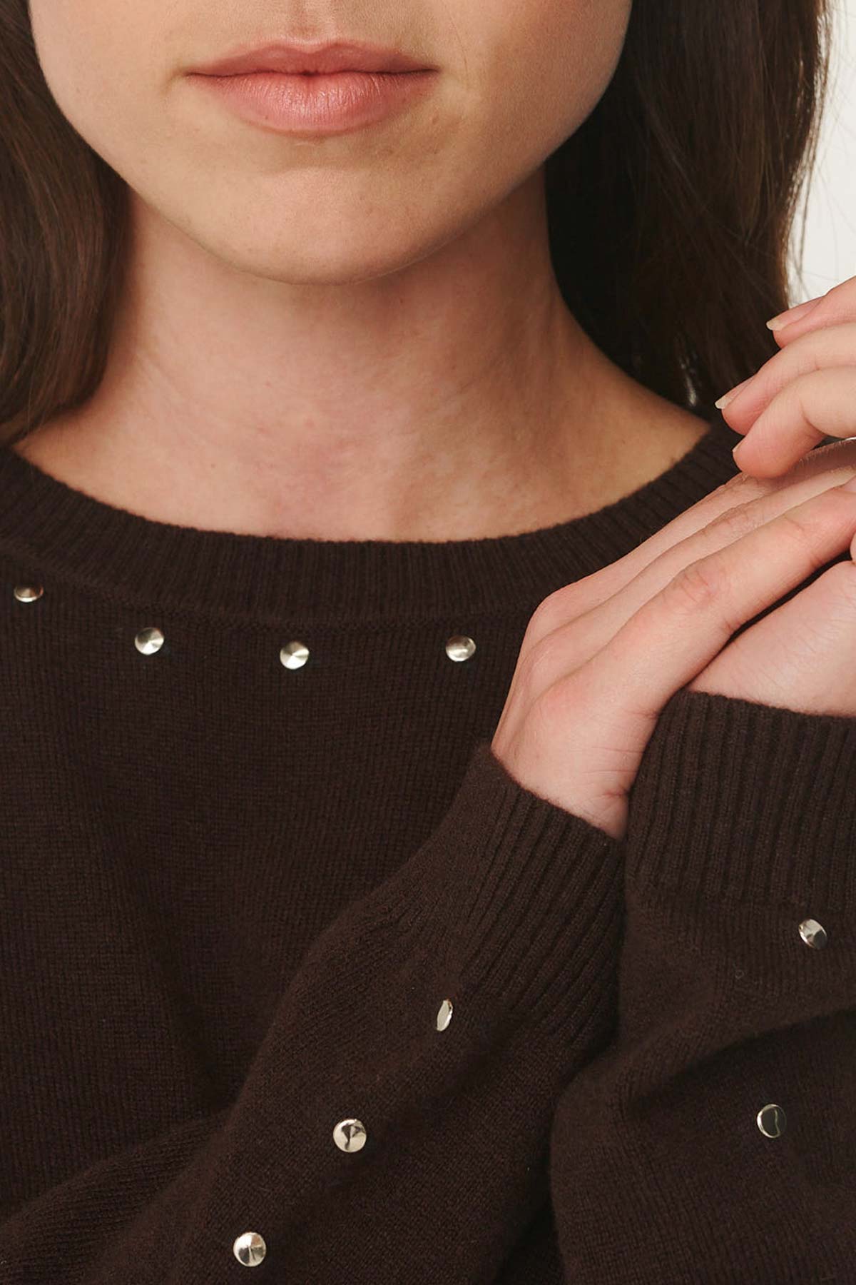 Emaline Stud Merino Knit Top - Dark Cacao
