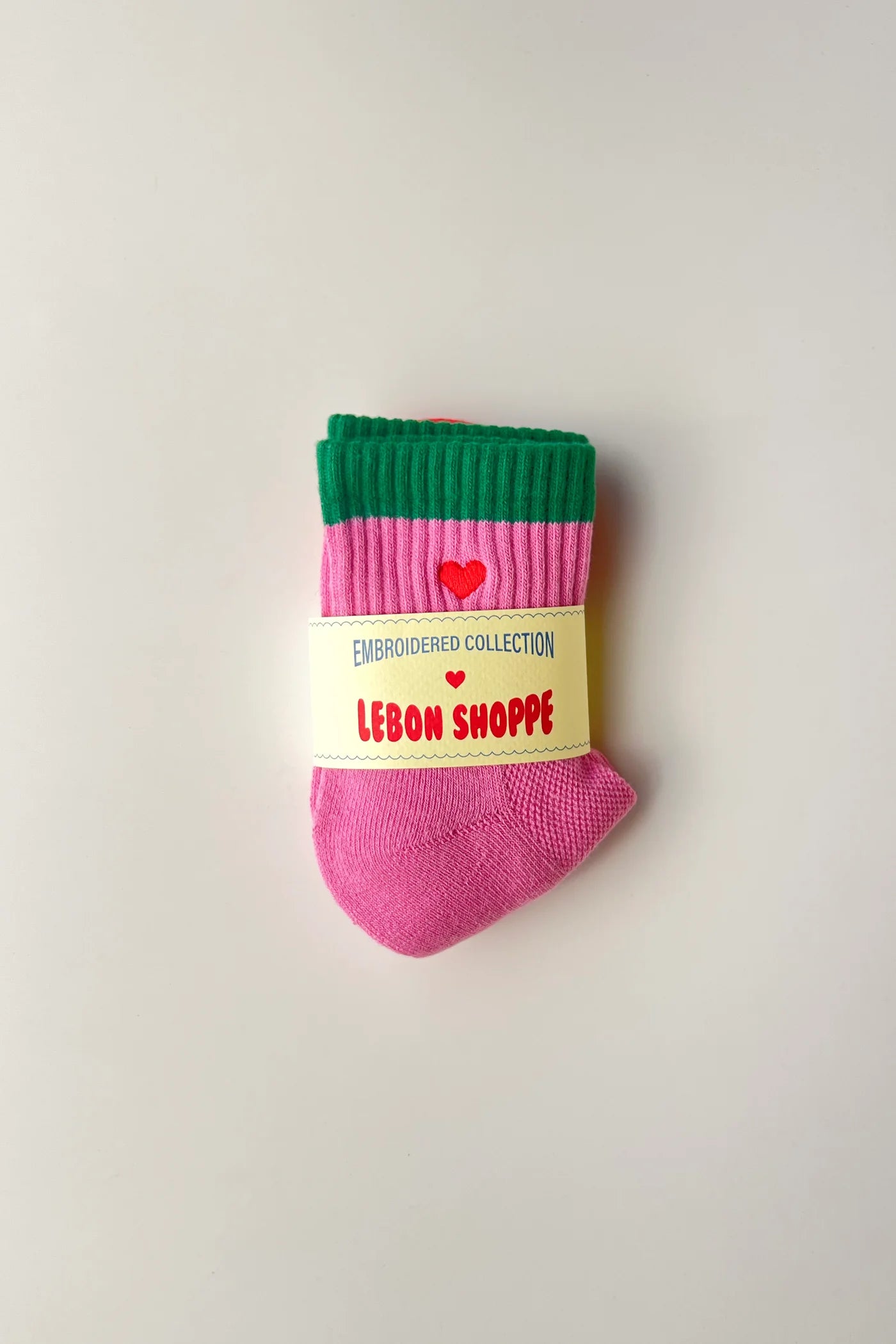 Embroidered Color Block Girlfriend Socks- Rose Green and Heart