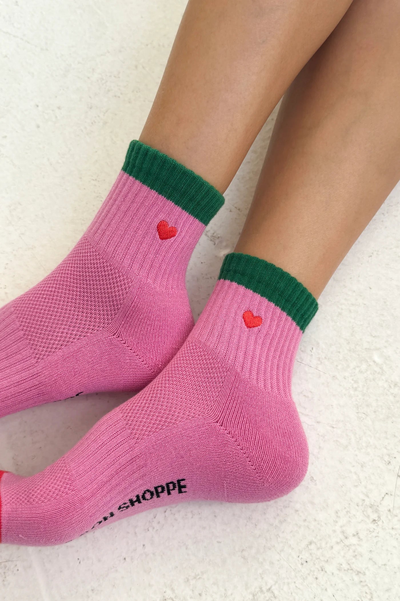 Embroidered Color Block Girlfriend Socks- Rose Green and Heart