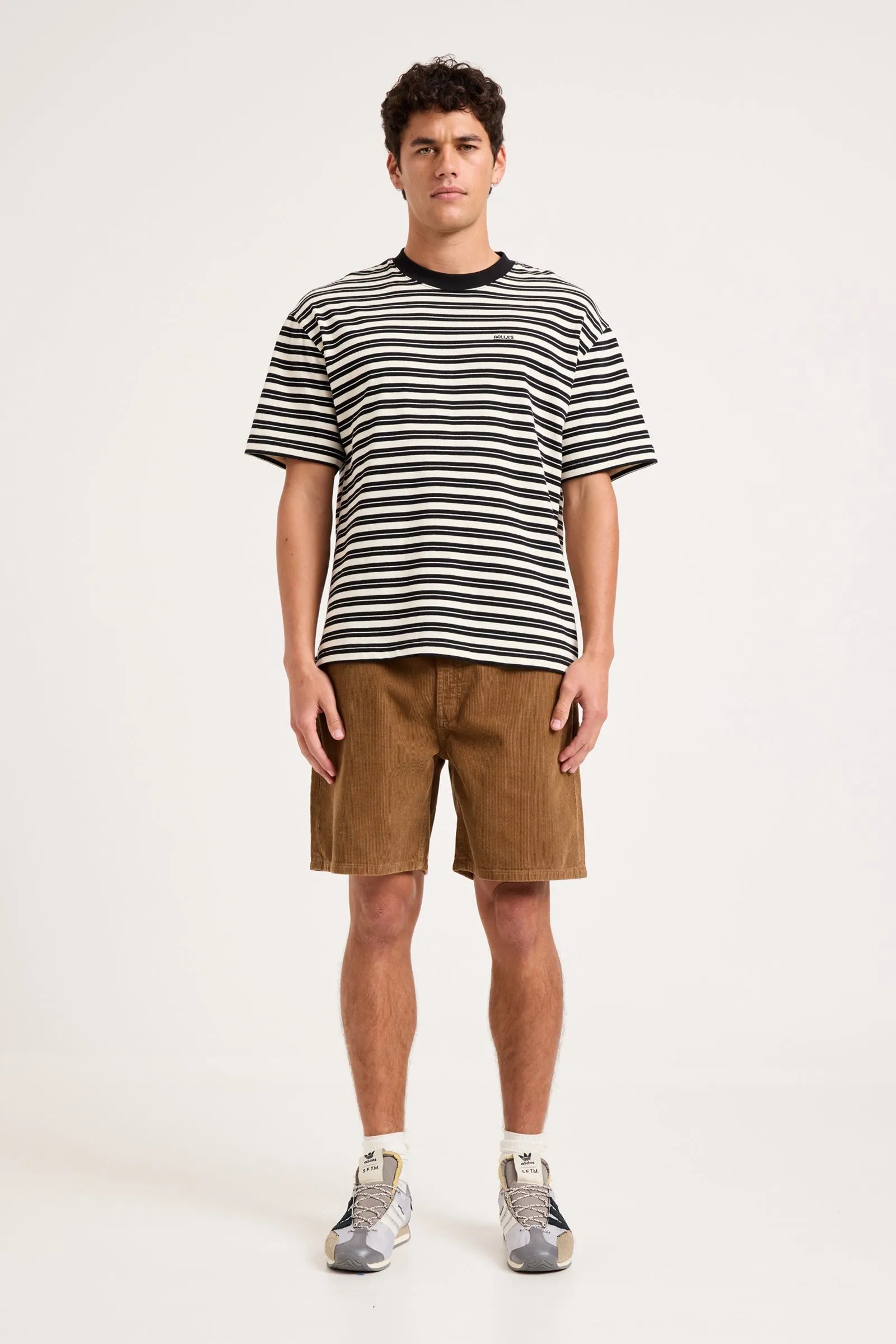 Emblem Stripe Tee - Black and White