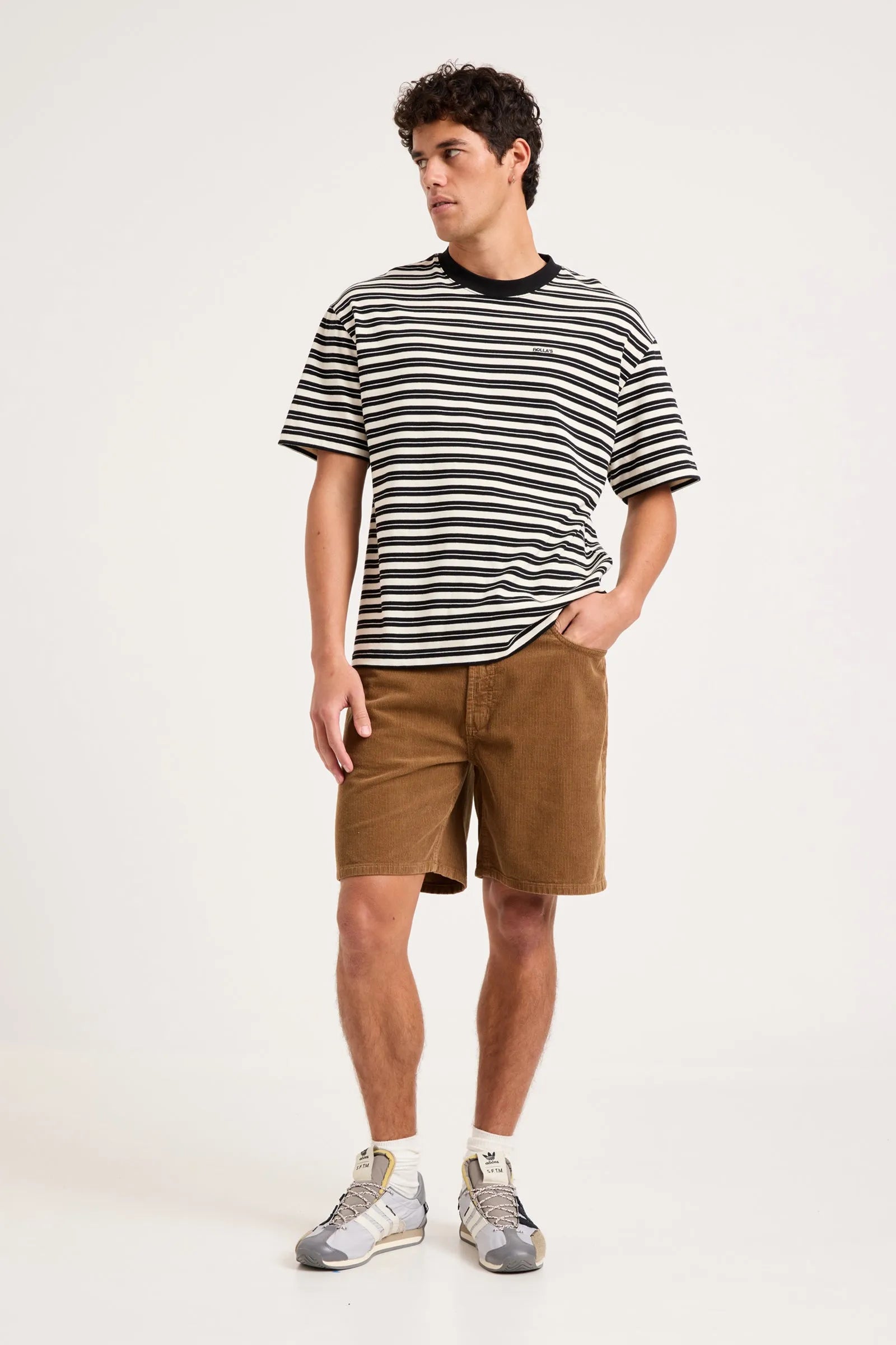 Emblem Stripe Tee - Black and White