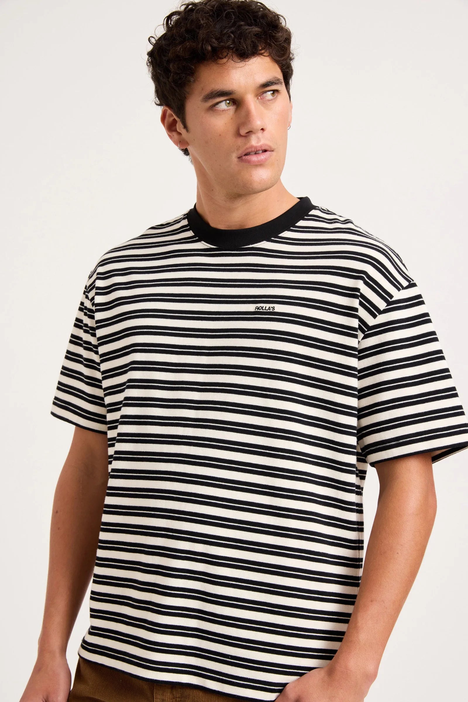 Emblem Stripe Tee - Black and White