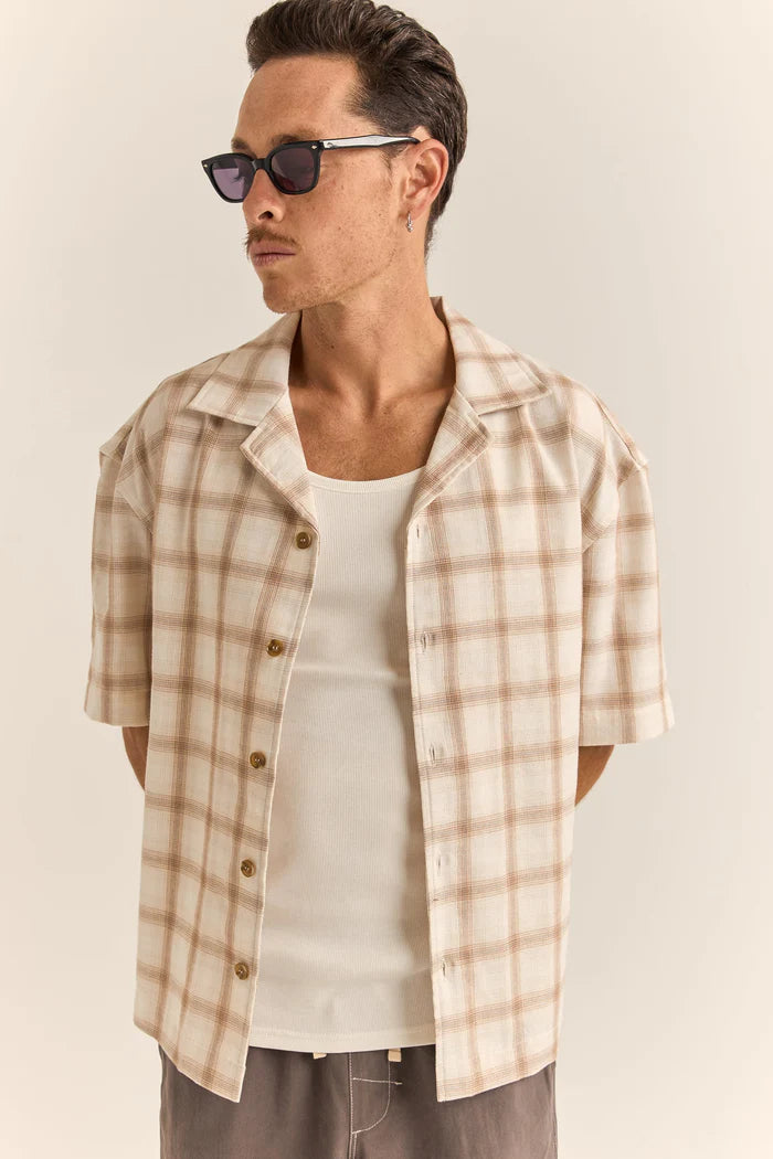 RELAXED CHECK SS SHIRT- NATURAL