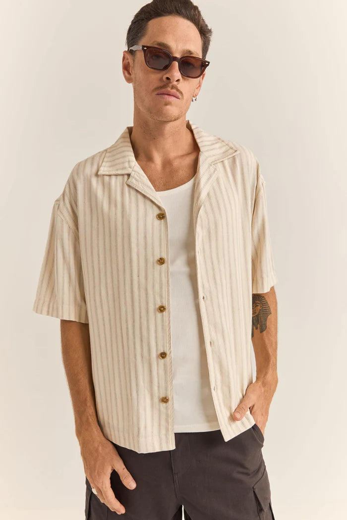 RELAXED STRIPE SS SHIRT- NATURAL