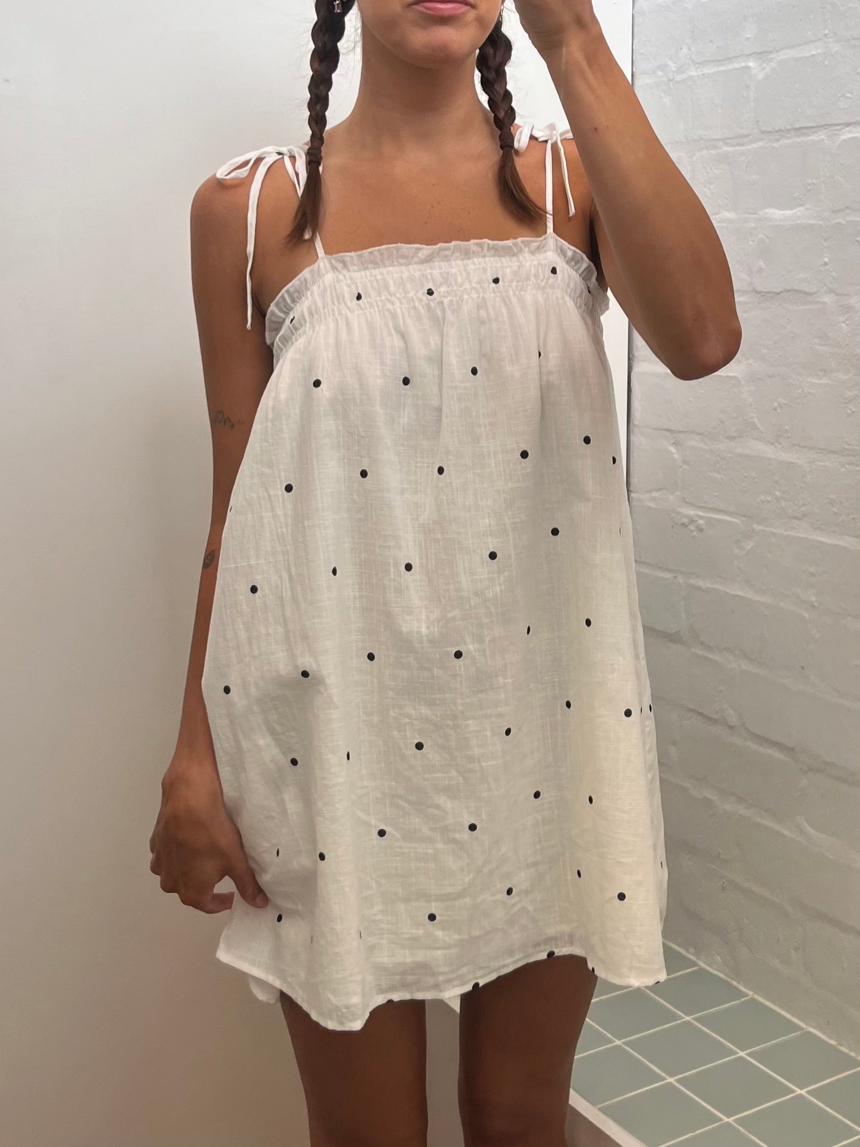 By Frankie Polka Babydoll Dress - White