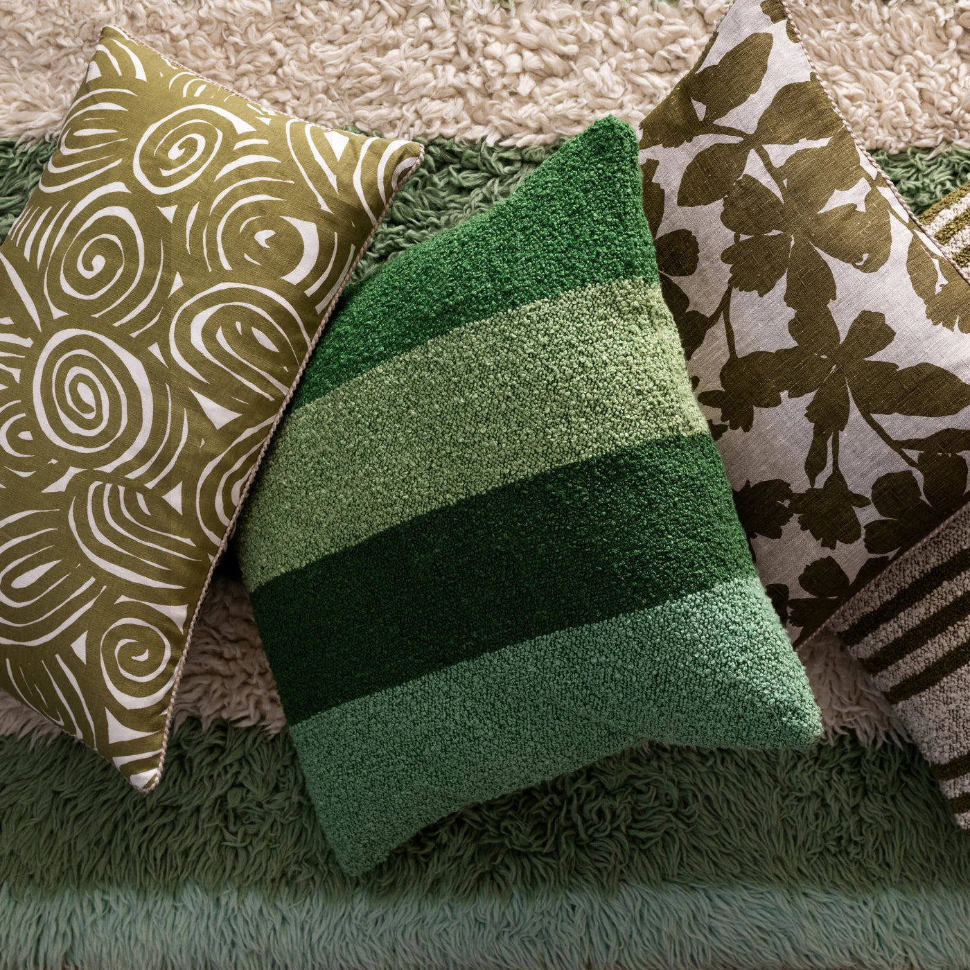 Boucle Wide Stripe Cushion Green - 60cm