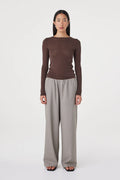 Annika Pant - Taupe Blue Pinstripe