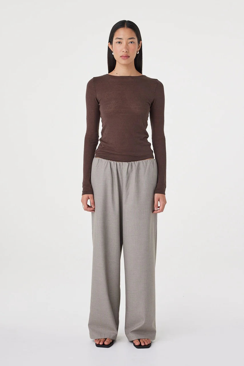 Annika Pant - Taupe Blue Pinstripe