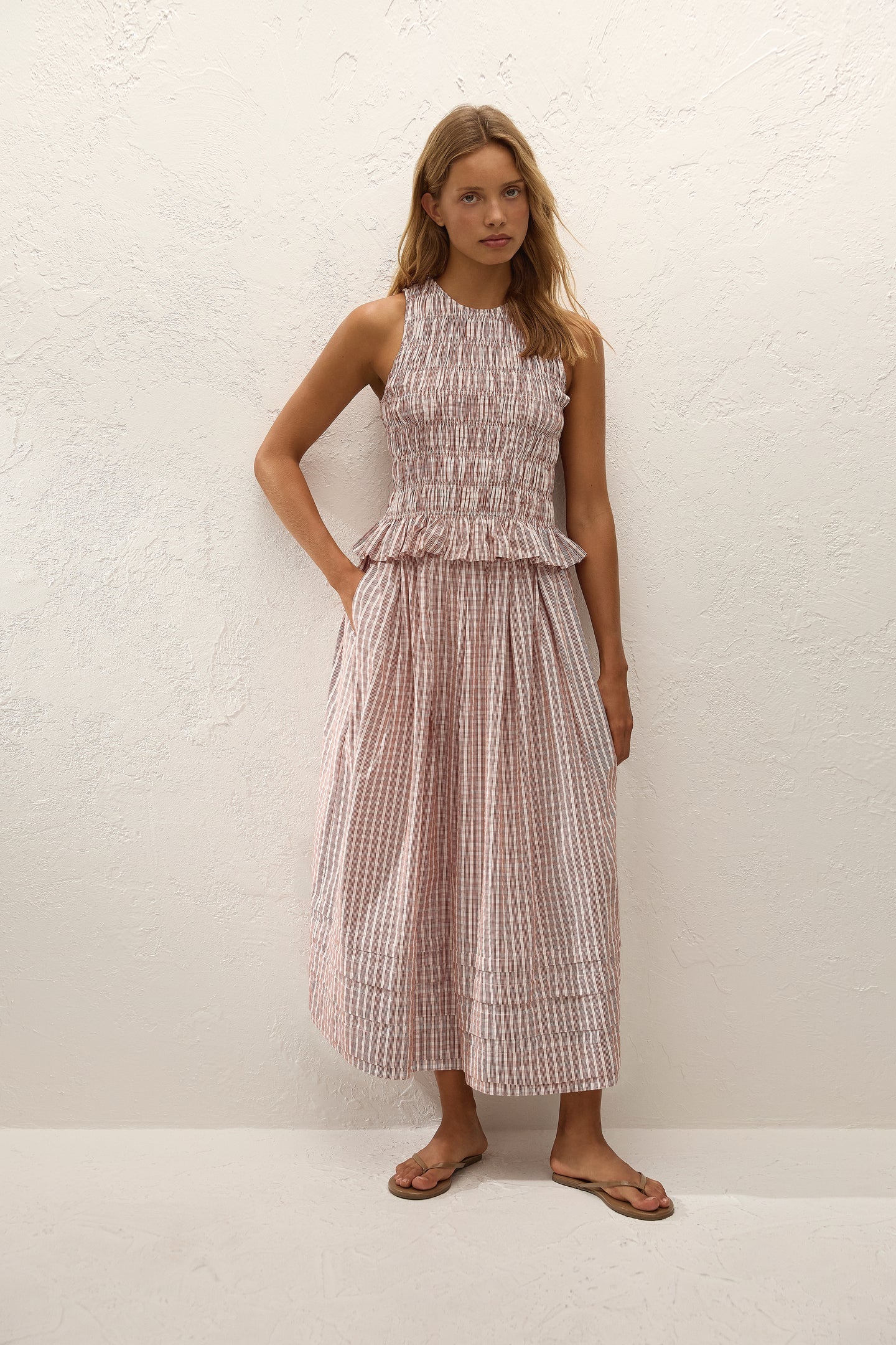 Cales Top Paloma Check Cinnamon White