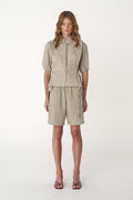 Frankie Tie Short Sleeve Shirt- Oat Check