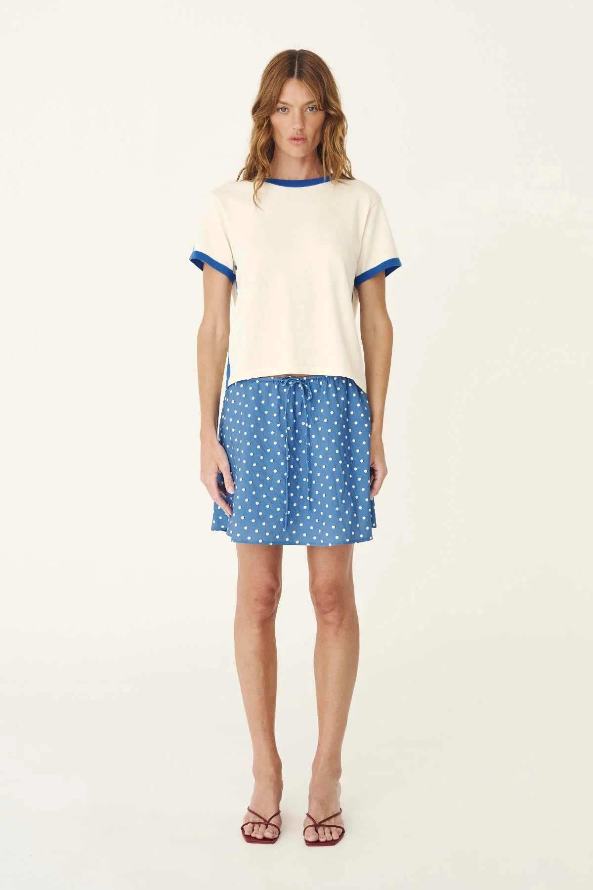 Frannie Silk Mini Skirt- Cornflower Spot