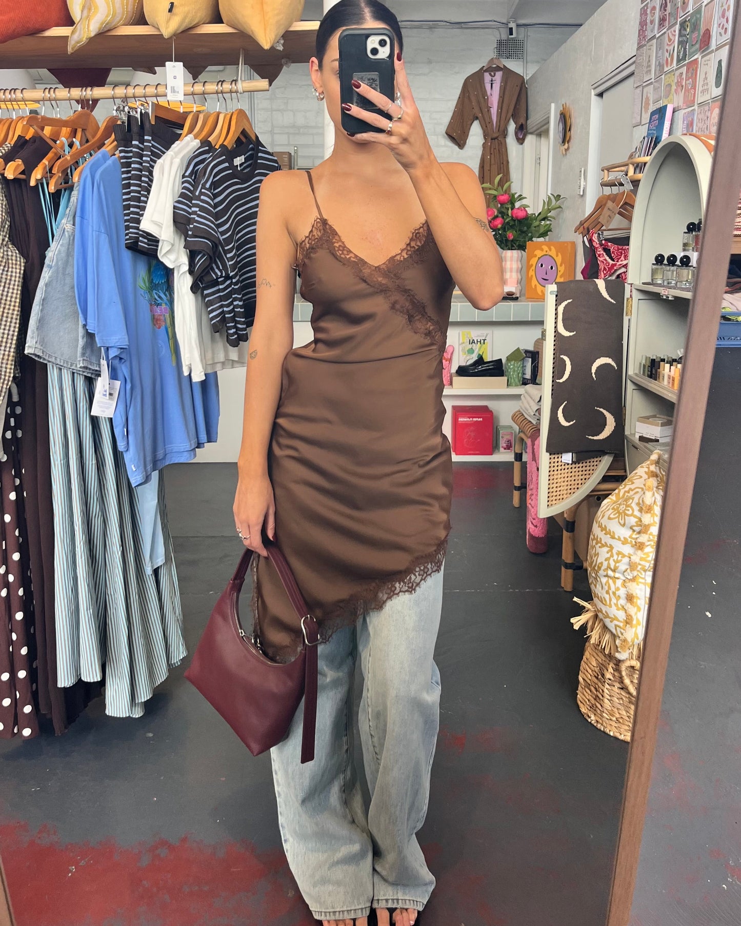 Asymmetric Slip Dress - Chocolate