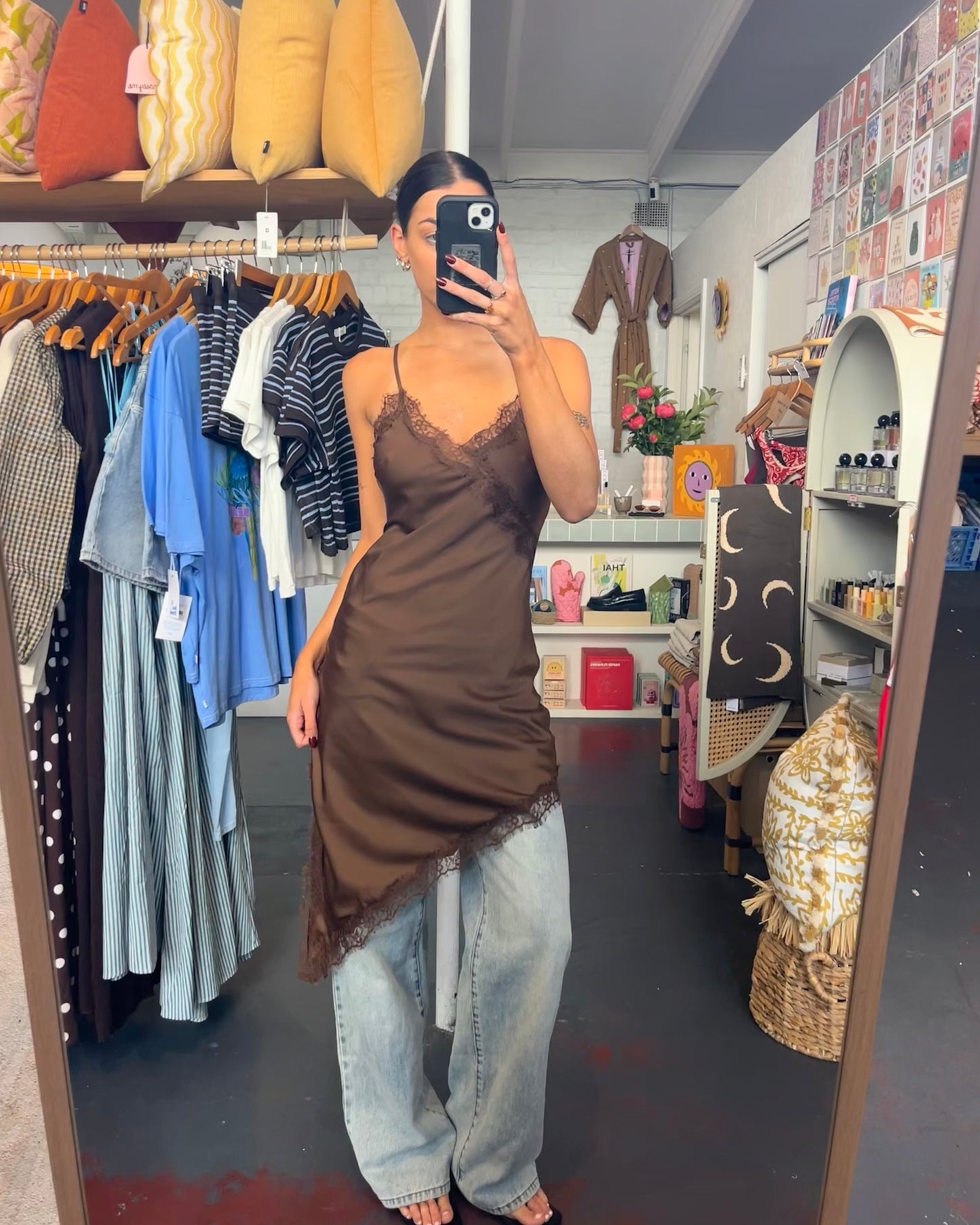 Asymmetric Slip Dress - Chocolate