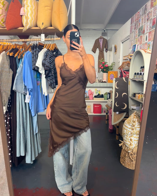Asymmetric Slip Dress - Chocolate