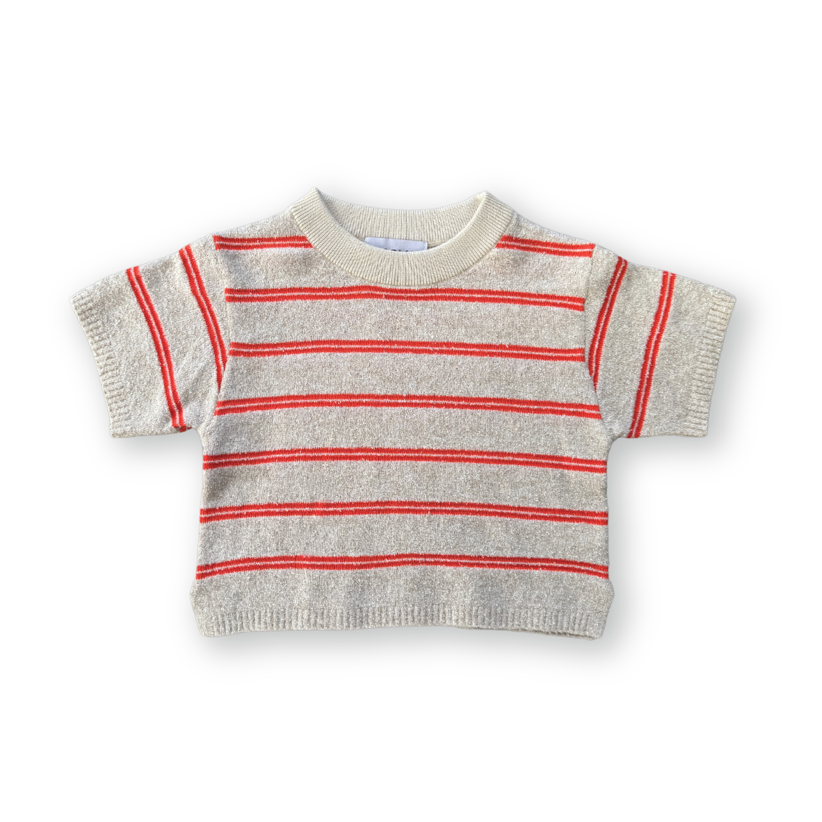 Knitted Terry Striped Tee- Dune/Rosso