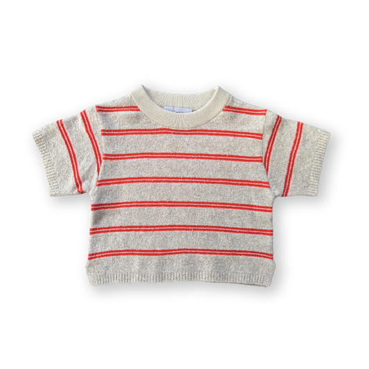 Knitted Terry Striped Tee- Dune/Rosso