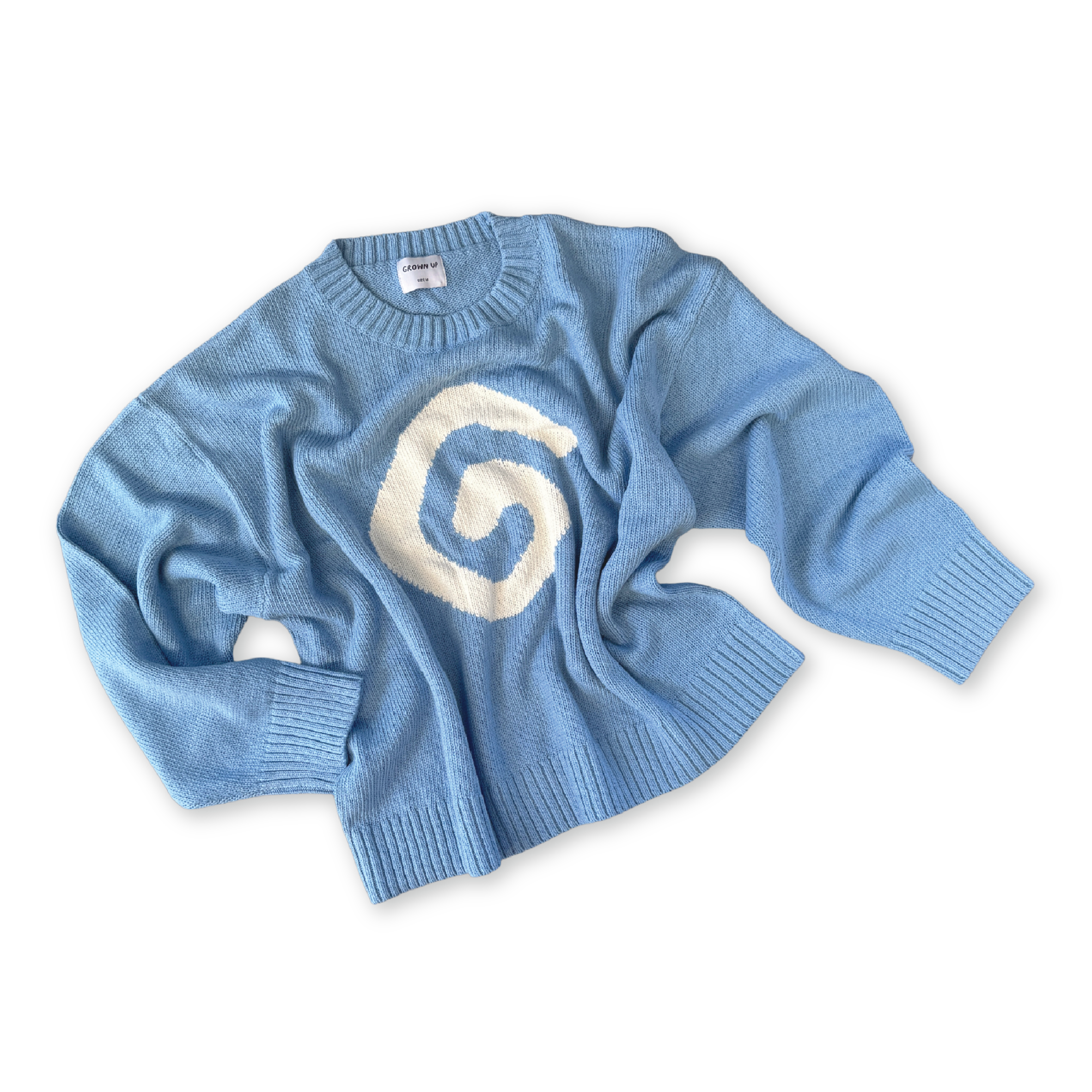 Ladies Organic Swirl Intarsia Knit Pull Over - Duck Egg