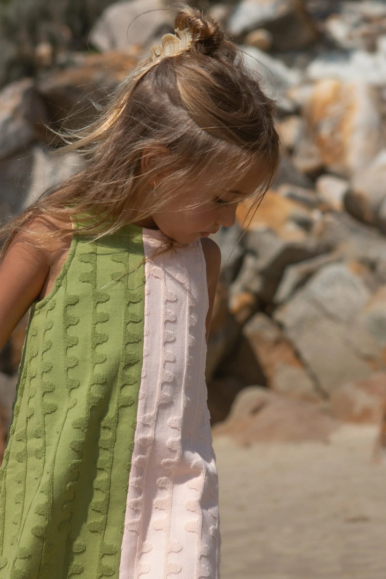 Terry Towelling Flow Dress- Leaf/Peachy