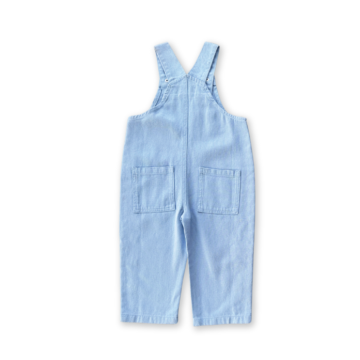 Organic Embroidery Posie Overalls- Ice Blue