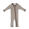Organic Rib Stripe Knit Zipper Jumpsuit - Espresso & Milk