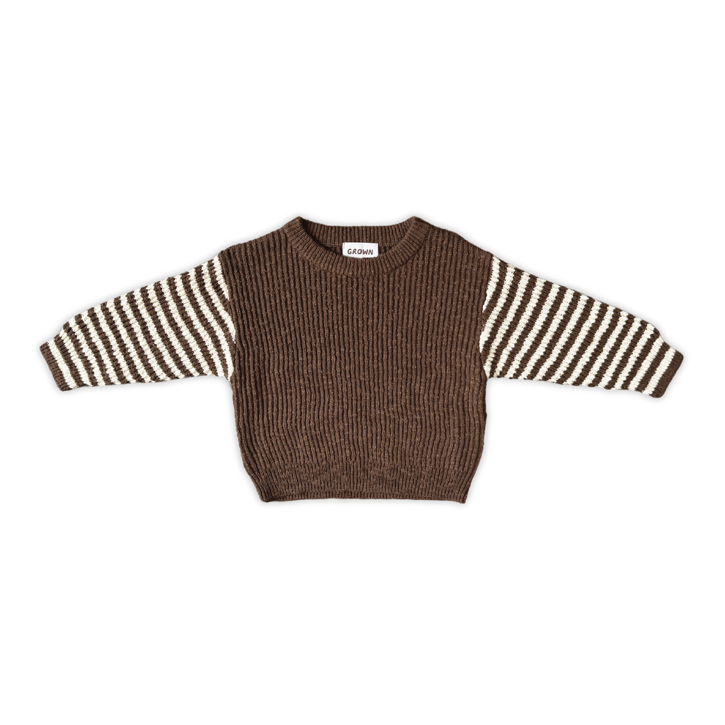 Organic Stripe Sleeve Knit Pull Over - Espresso
