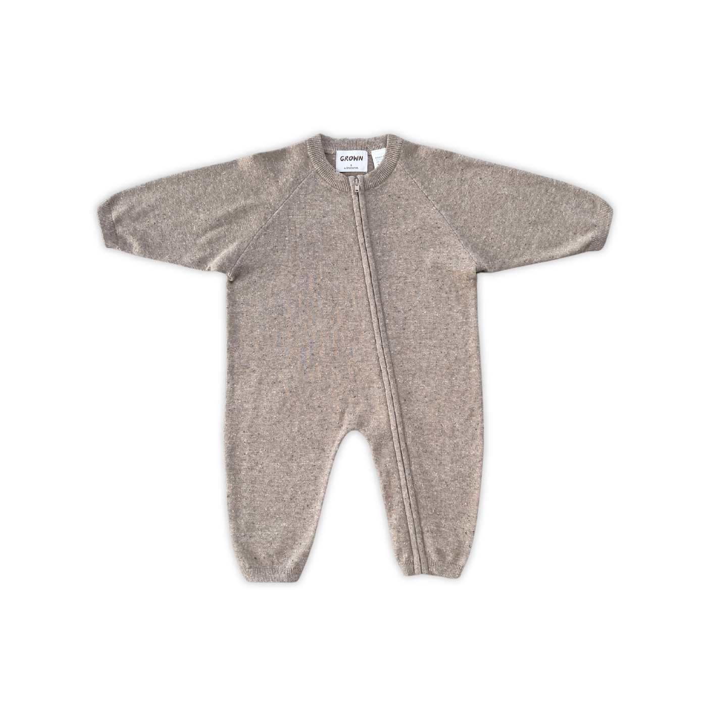 Organic Speckle Knit Zipper Starsuit - Oatmilk