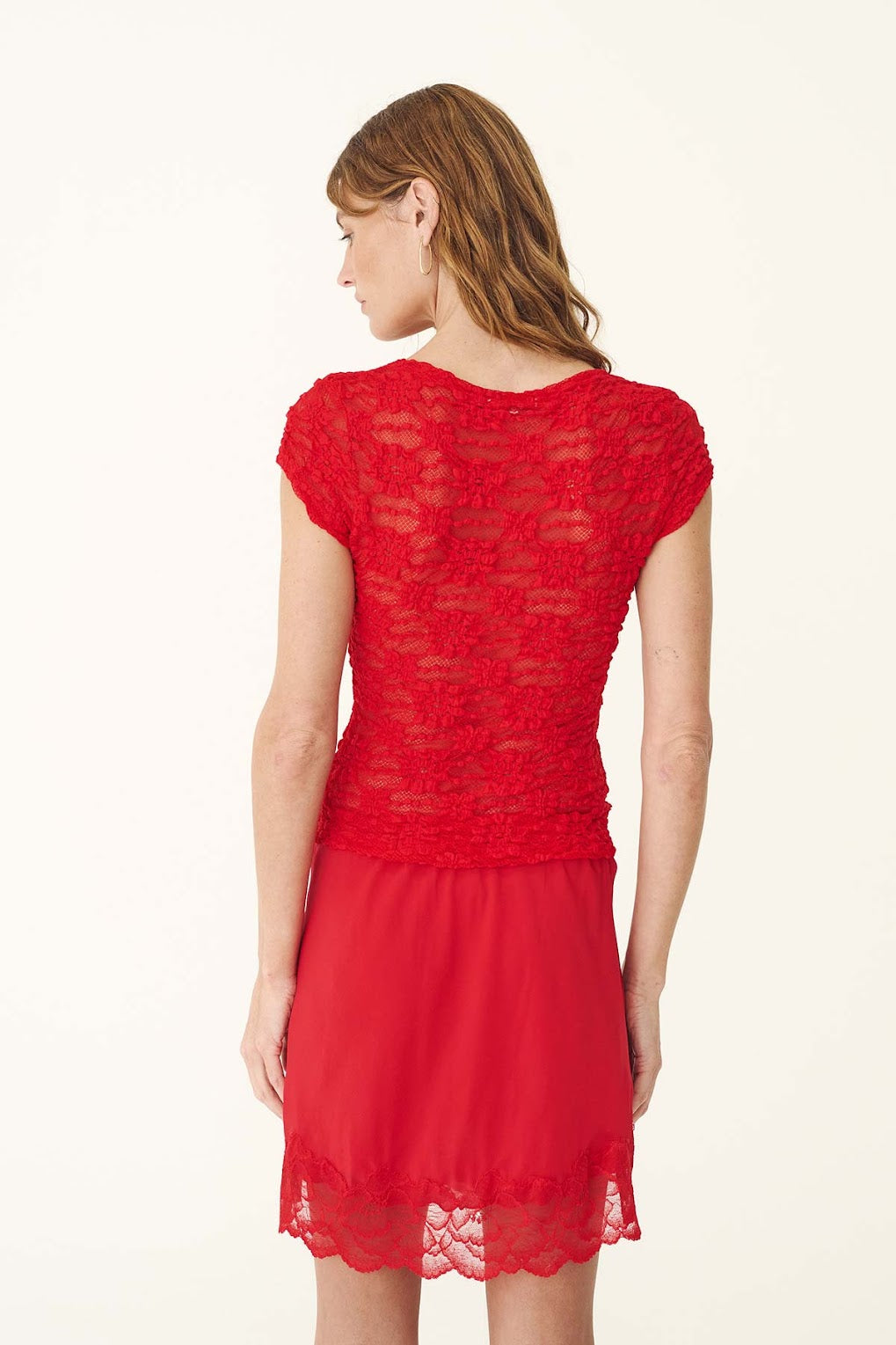 Galo Sunflower Lace Tee- Flame Red
