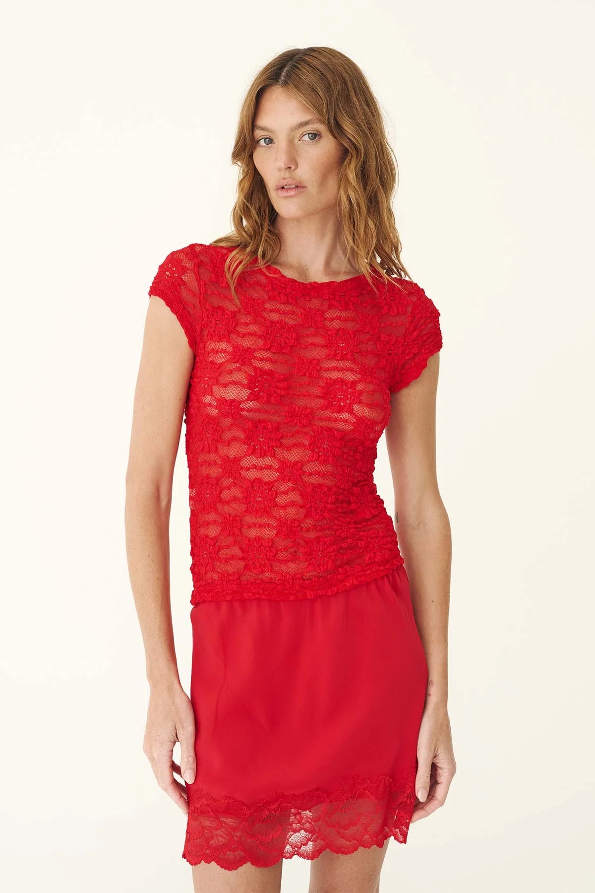 Galo Sunflower Lace Tee- Flame Red