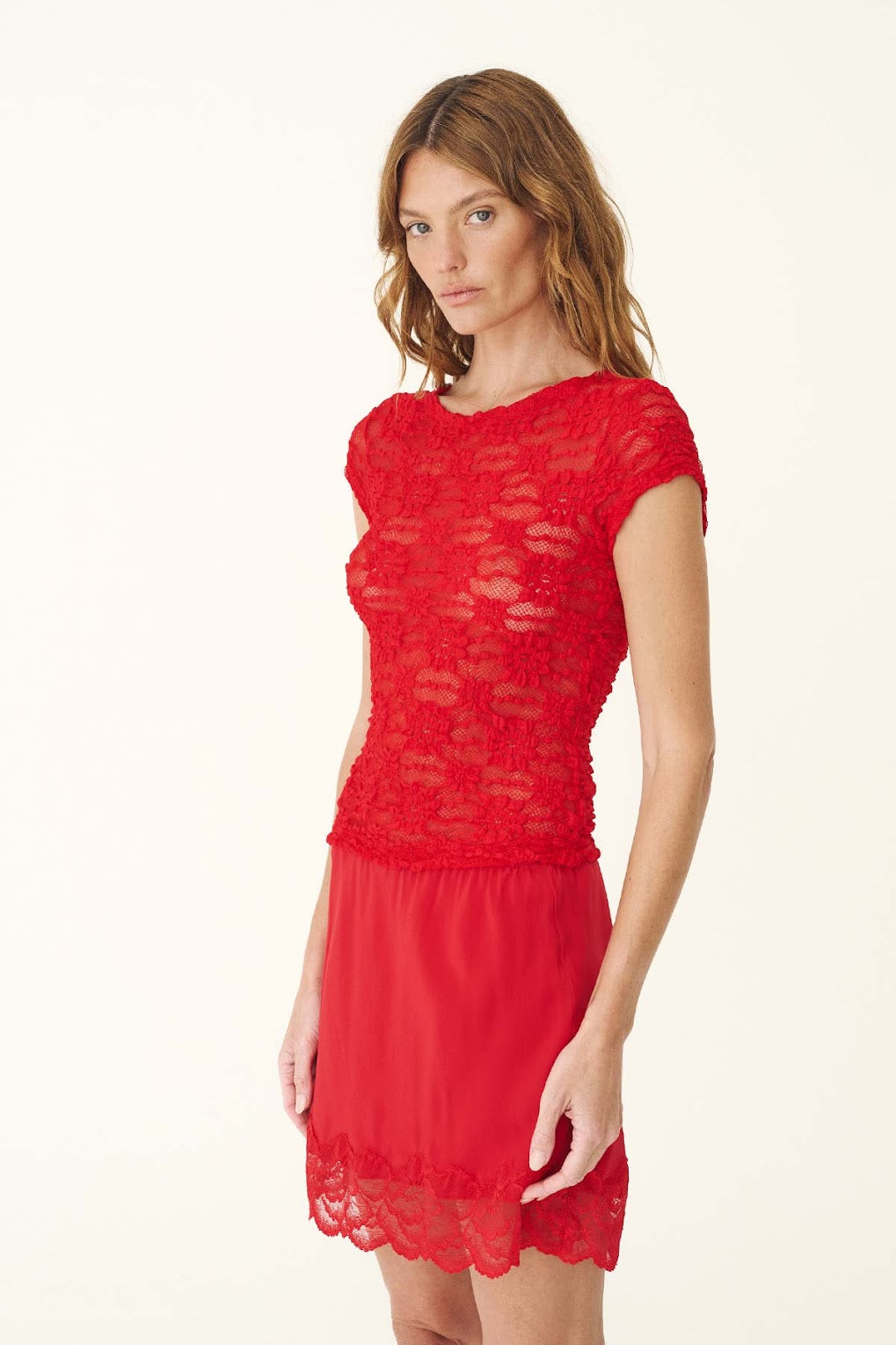 Galo Sunflower Lace Tee- Flame Red