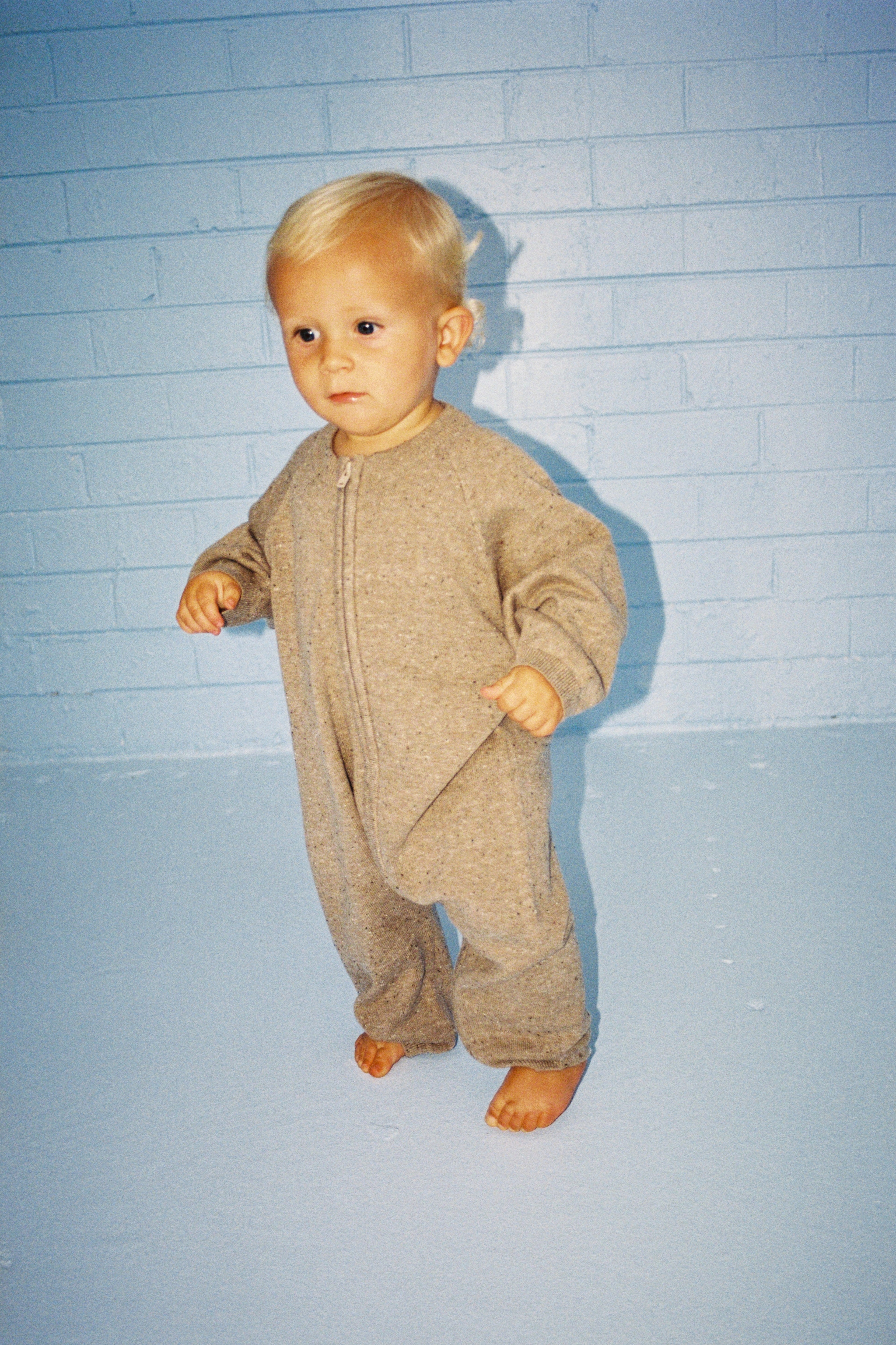 Organic Speckle Knit Zipper Starsuit - Oatmilk