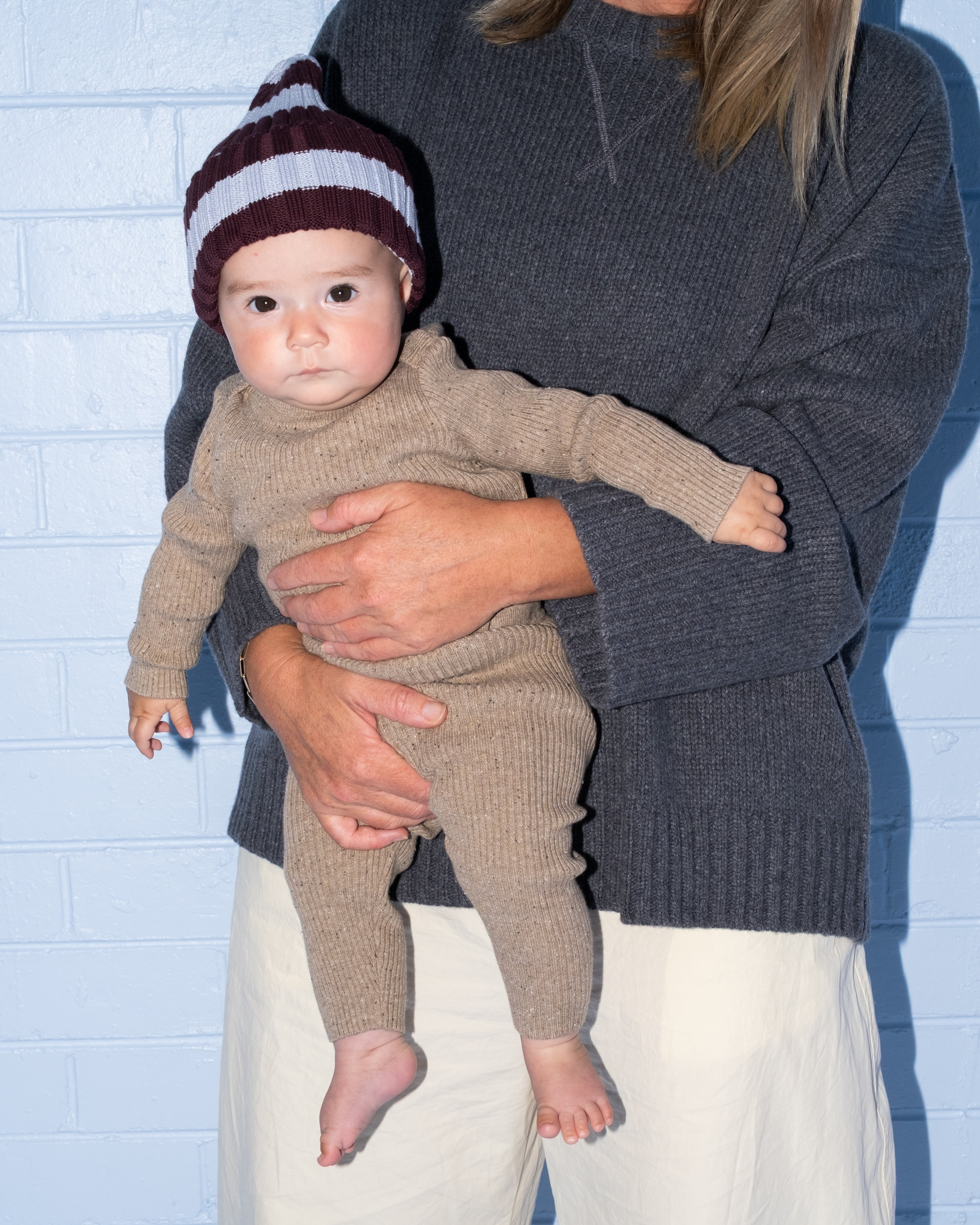 Organic Striped Pixie Knit Beanie - Plum & Haze