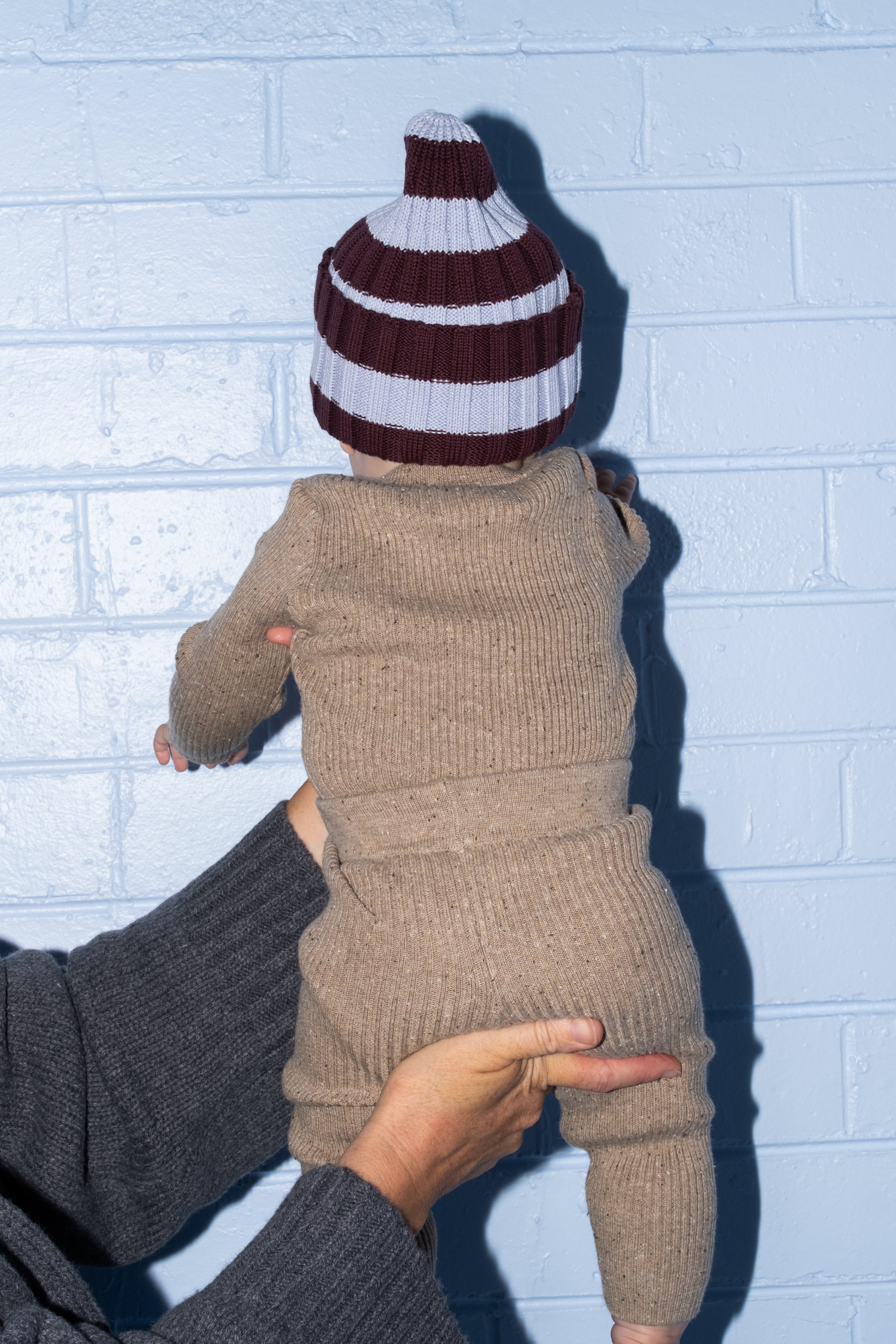 Organic Striped Pixie Knit Beanie - Plum & Haze