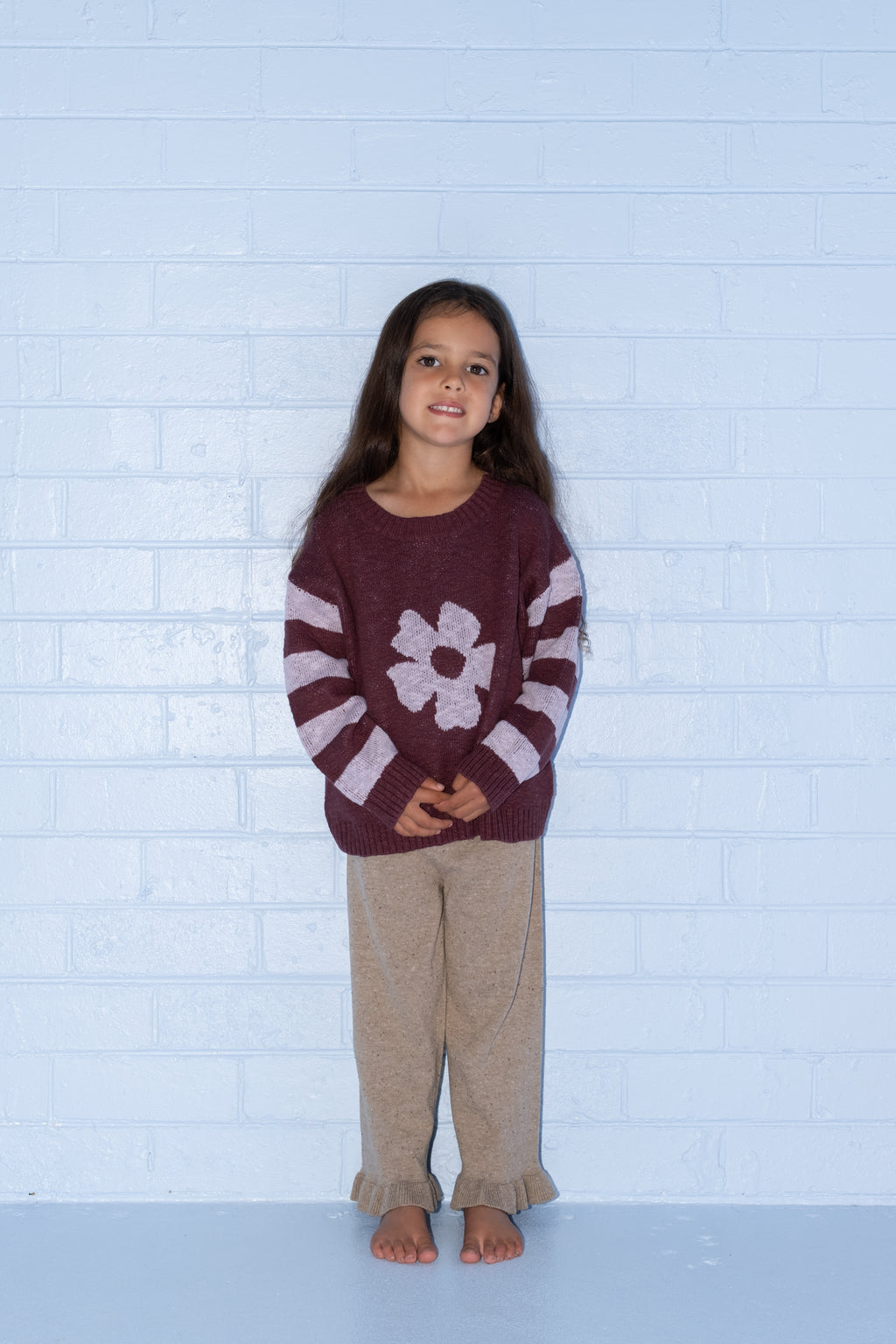 Organic Frill Knit Flares - Oatmilk